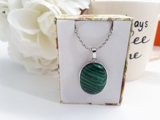 Malachite Pendant - Malachite oval talisman for protection while traveling - Best Crystal for physical protection