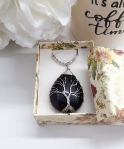 Black Tourmaline tree of life pendant for necklace