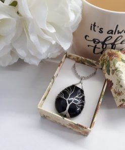 Black Tourmaline tree of life pendant for necklace