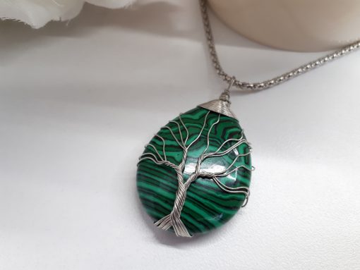 Malachite tree of life pendant for necklace