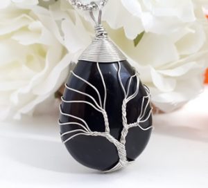 Black Tourmaline tree of life pendant for necklace. Black Tourmaline for EMF protection- Best EMF protection stone